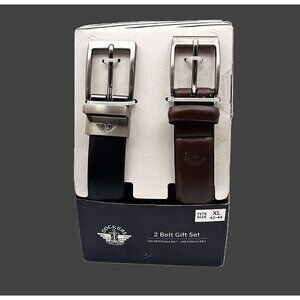 Dockers Mens 2 Belt Gift Set XL 42-44 Reversible & Stretch Brown/Black